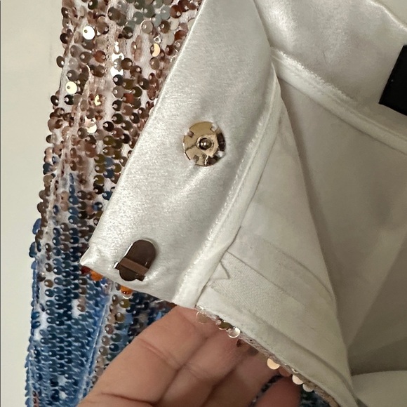 Fashion Nova Sequin Flare Pants Gold Blue White Size M New With Tags Party Glam - Picture 7 of 9